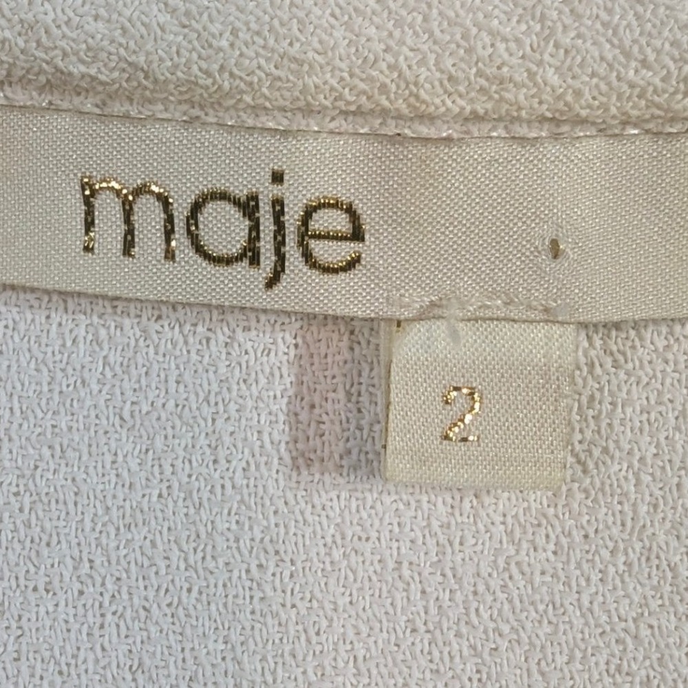 Maje White Textured‎ Tunic Top with Burgundy Trim Keyhole Neck Size 2 READ - Picture 3 of 14